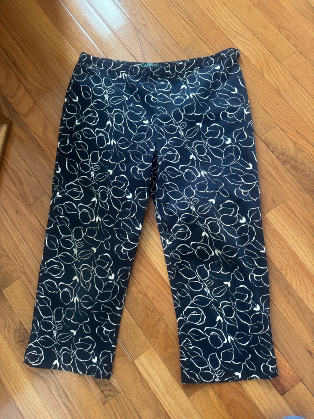 Ralph Lauren Navy and White Floral Print Crop Pants